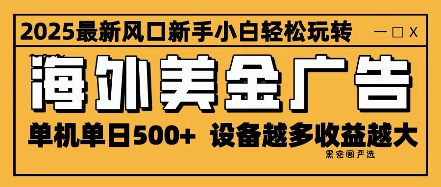 2025最新风口 海外美金广告 单机单日500+ 可无限放大 设备越多收益越大 轻松上手-黑密阁