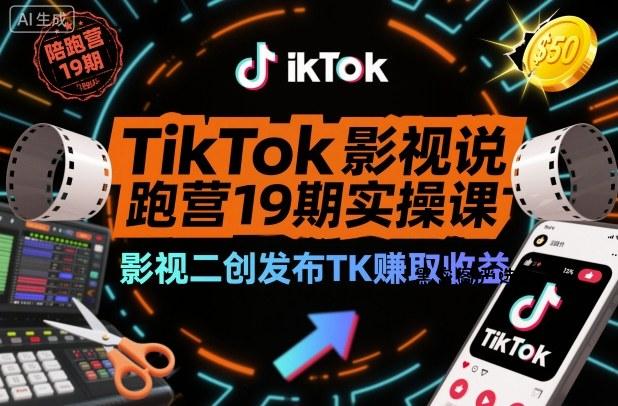 TikTok影视解说陪跑营19期实操课，影视二创发布TK賺取收益，万播收益50美金-黑密阁