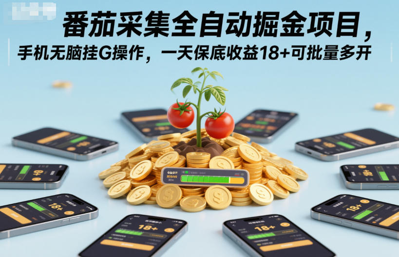 番茄采集全自动掘金项目，手机无脑挂G操作，一天保底收益18+可批量多开【揭秘】-黑密阁