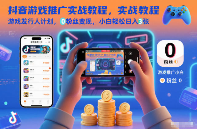 抖音游戏推广实战教程，游戏发行人计划，0粉丝变现，小白轻松日入3张-黑密阁