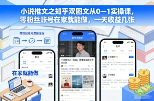 小说推文之知乎双图文从0—1实操课，零粉丝账号在家就能做，一天收益几张-黑密阁