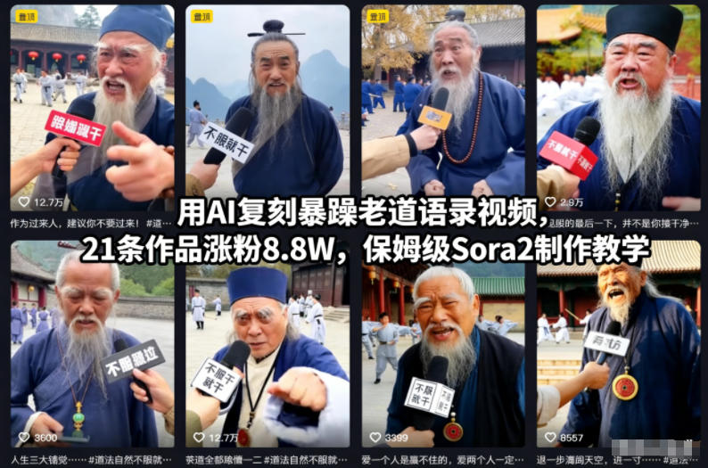 用AI复刻暴躁老道语录视频，21条作品涨粉8.8W，保姆级Sora2制作教学-黑密阁