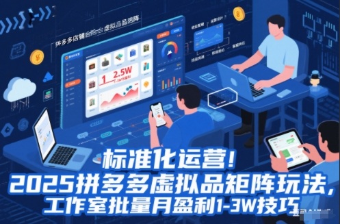 标准化运营！2025拼多多虚拟品矩阵玩法，工作室批量月盈利1-3W技巧【揭秘】-黑密阁